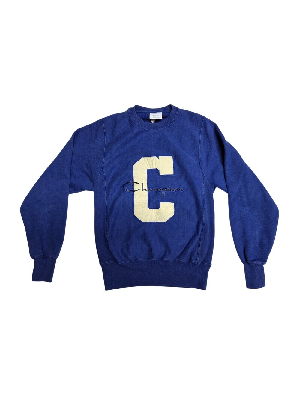 Champion Reverse Weave Royal Blue Applique C Crewneck Sweatshirt Men Size XS